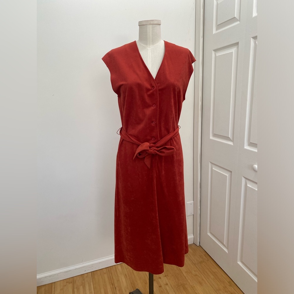 VINTAGE Kenny Classics Rust Belted Midi Dress 70s 80s Vibes Size Small - Picture 12 of 12